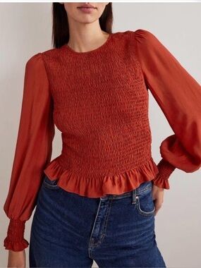 Boden Crew Neck Smocked Bodice Top Blouse 12